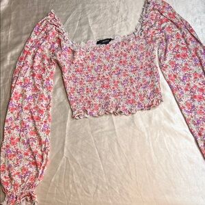 Forever 21 Pink and Purple Floral Crop Top